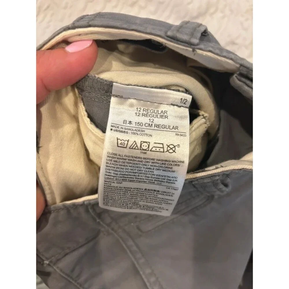 GapKids Boys Gray Lived-In Chino Pants Size 12 Regular Flat Front School Uniform